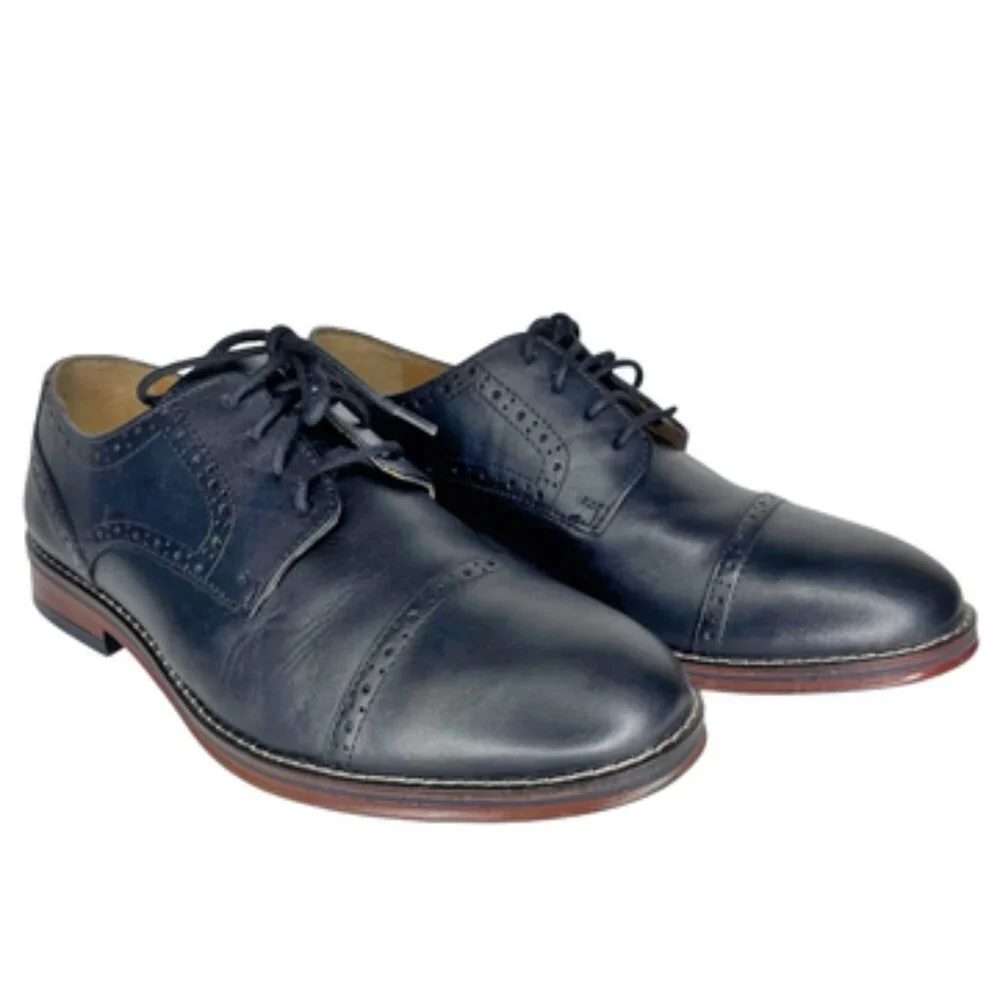 Johnston & Murphy Navy Leather Brogue Cap-Toe Boys Dress Shoes 5.5M